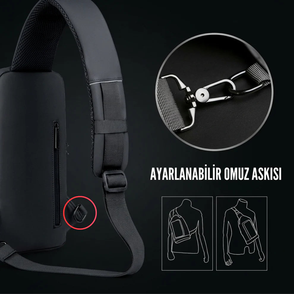 USB Şarj Kablolu Şifreli Omuz Çantası