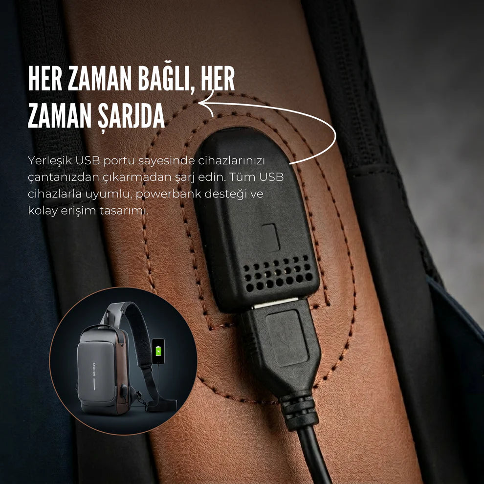 USB Şarj Kablolu Şifreli Omuz Çantası
