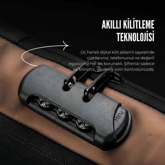 USB Şarj Kablolu Şifreli Omuz Çantası